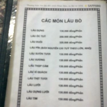 Thực đơn- Quán Ăn Bò Tơ Tây Ninh Năm Sánh - Nguyễn Oanh