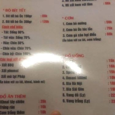 Thực đơn- Quán Ăn Nam Trung Modesty - Ẩm Thực Á Âu
