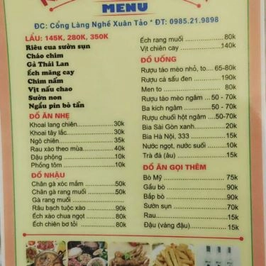Thực đơn- Quán Ăn Nana Quán - Lẩu Riêu Cua