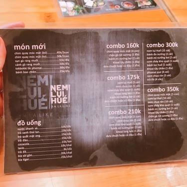 Thực đơn- Quán Ăn Nem Lụi Huế - Ăn Là Like - Huỳnh Thúc Kháng