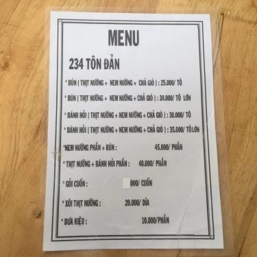 Thực đơn- Quán Ăn Nem Nướng & Bún Thịt Nướng 243 Tôn Đản