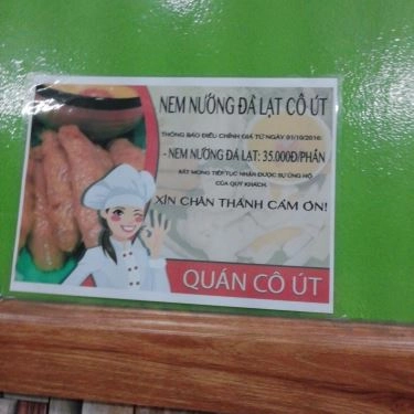 Thực đơn- Quán Ăn Nem Nướng Đà Lạt Cô Út