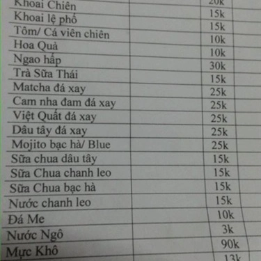 Thực đơn- Quán Ăn Nem Nướng - Mỗ Lao