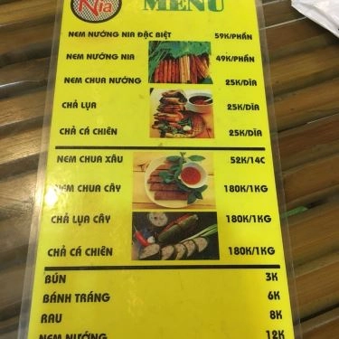 Thực đơn- Quán Ăn Nem Nướng Nia - Đặc Sản Nha Trang
