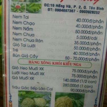 Thực đơn- Quán Ăn Nem Thính Ông Vàng