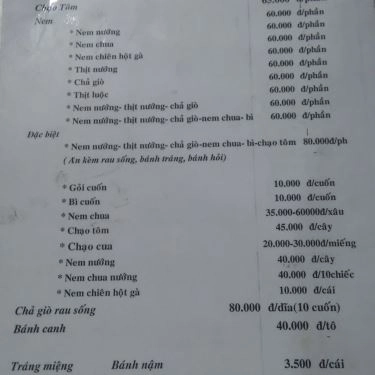 Thực đơn- Quán Ăn Nem Việt Nam