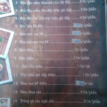 Thực đơn- Quán Ăn Nét Ẩm Thực Hà Nội - Trương Vĩnh Ký
