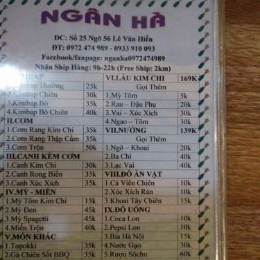 Thực đơn- Quán Ăn Ngân Hà - Ẩm Thực Hàn Quốc