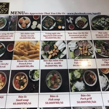 Thực đơn- Quán Ăn Ngõ 89 - Trà Chanh & Nem Chua Rán - Trần Não