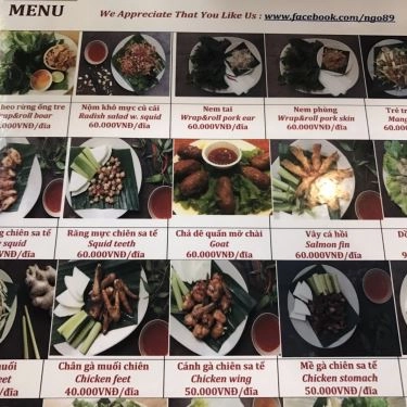 Thực đơn- Quán Ăn Ngõ 89 - Trà Chanh & Nem Chua Rán - Trần Não