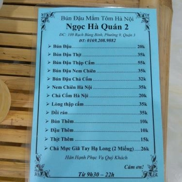Thực đơn- Quán Ăn Ngọc Hà - Bún Đậu Mắm Tôm - Rạch Bùng Binh