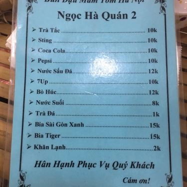 Thực đơn- Quán Ăn Ngọc Hà - Bún Đậu Mắm Tôm - Rạch Bùng Binh
