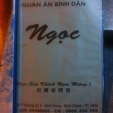 Thực đơn- Ngọc - Quán Ăn Bình Dân