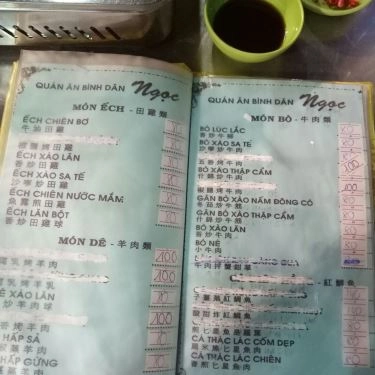 Thực đơn- Ngọc - Quán Ăn Bình Dân