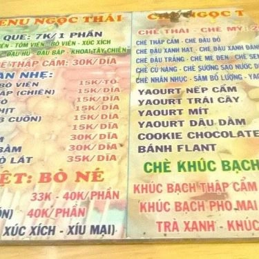 Thực đơn- Quán Ăn Ngọc Thái - Các Loại Chè