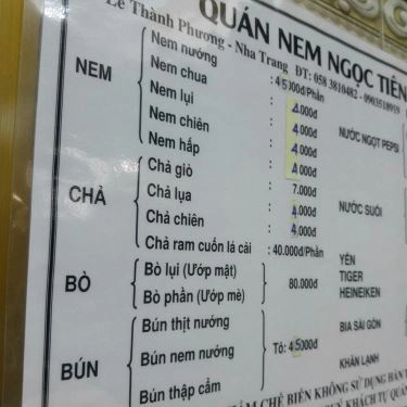 Thực đơn- Quán Ăn Ngọc Tiên - Đặc Sản Nem
