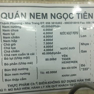 Thực đơn- Quán Ăn Ngọc Tiên - Đặc Sản Nem