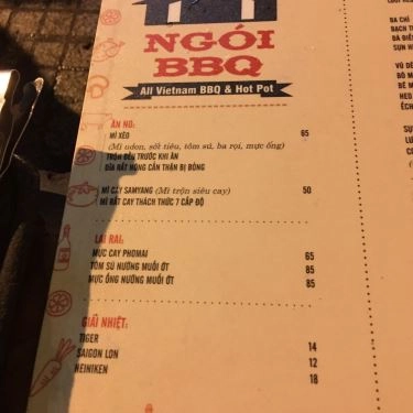 Thực đơn- Quán Ăn Ngói BBQ - Thống Nhất