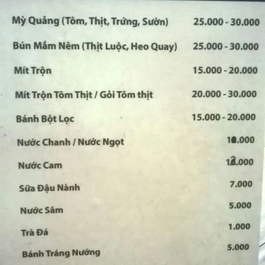 Thực đơn- Quán Ăn Ngon Hè Quán - Hương Vị Miền Trung