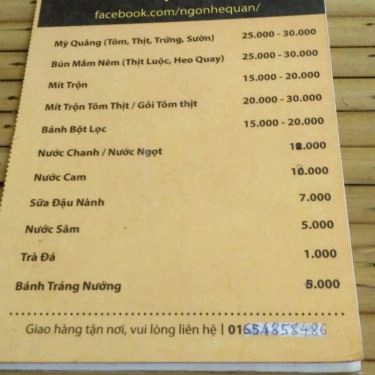Thực đơn- Quán Ăn Ngon Hè Quán - Hương Vị Miền Trung