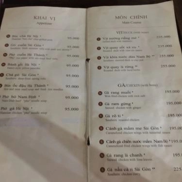 Thực đơn- Ngon Villa - Quán Ăn Gia Đình