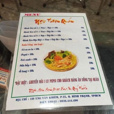 Thực đơn- Quán Ăn Ngự Thiện Quán - Bánh Xèo Hải Sản