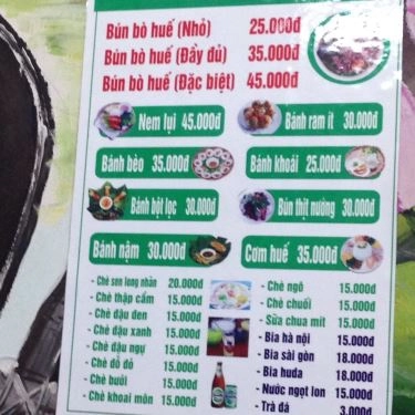 Thực đơn- Quán Ăn Ngự Uyển - Bún Bò Huế