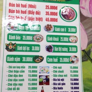 Thực đơn- Quán Ăn Ngự Uyển - Bún Bò Huế