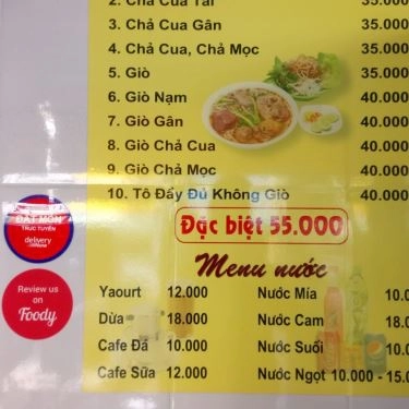 Thực đơn- Quán Ăn Nguyên Phát - Bún Bò Huế