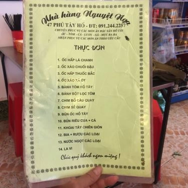 Thực đơn- Quán Ăn Nguyệt Nga - Bún Cua, Bún Ốc, Bánh Bột Lọc