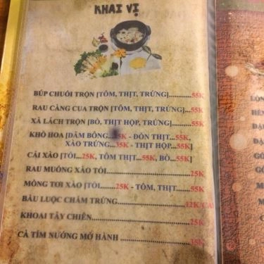 Thực đơn- Quán Ăn Nguyệt Quán - Hải Sản Tự Chọn