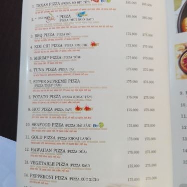 Thực đơn- Nhà Hàng Pizza Inn - Vũ Tông Phan