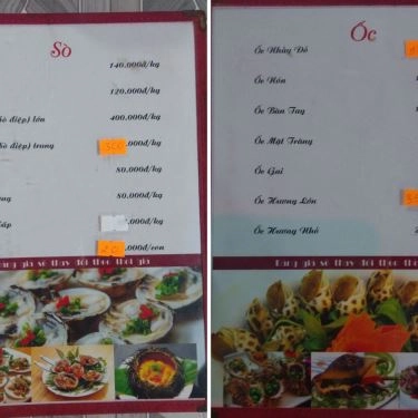 Thực đơn- Quán Ăn Nhà Bè Hương Biển