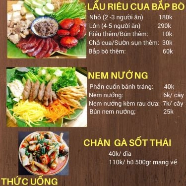 Thực đơn- Quán Ăn Nhà Ga - Lẩu Riêu Cua Bắp Bò