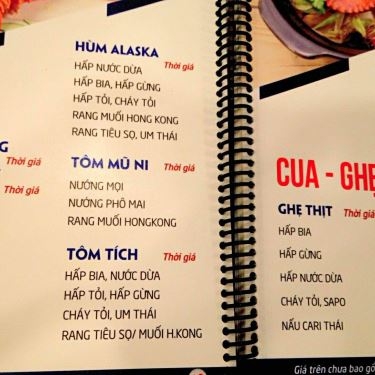 Thực đơn- Nhà Hàng Biển Dương 6 - Cách Mạng Tháng 8