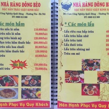 Thực đơn- Nhà Hàng Đông Béo - Đặc Sản Trâu Giật Kinh Bắc