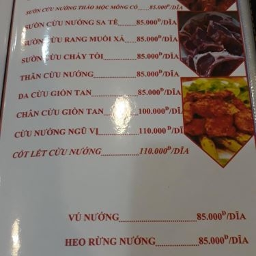 Thực đơn- Nhà Hàng Đùi Cừu Nướng - Xa Lộ Hà Nội