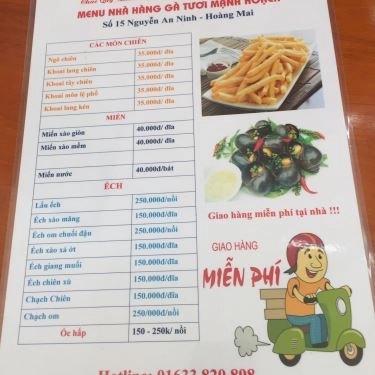 Thực đơn- Quán Ăn Gà Tươi Mạnh Hoạch - Nguyễn An Ninh