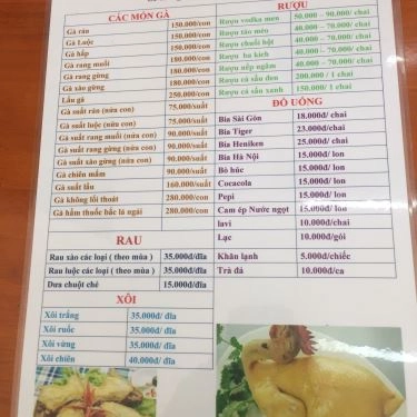 Thực đơn- Quán Ăn Gà Tươi Mạnh Hoạch - Nguyễn An Ninh