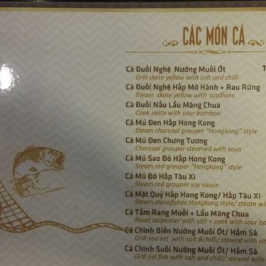 Thực đơn- Nhà Hàng Hải Sản Tỷ Tôm