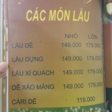 Thực đơn- Nhà Hàng Lẩu Dê - Dê Vàng