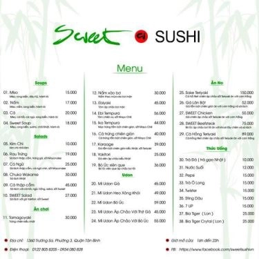 Thực đơn- Quán Ăn Sweet Sushi - Sushi & More