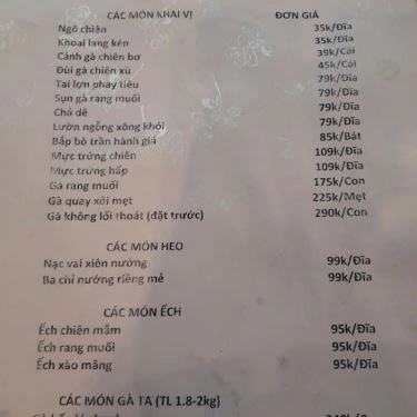 Thực đơn- Quán Ăn Thanh Tú - Cơm & Lẩu Các Món