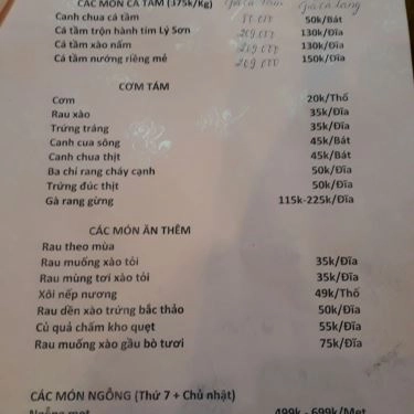 Thực đơn- Quán Ăn Thanh Tú - Cơm & Lẩu Các Món
