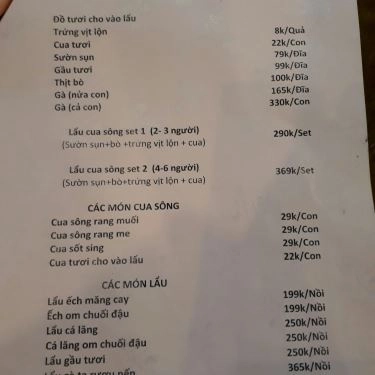 Thực đơn- Quán Ăn Thanh Tú - Cơm & Lẩu Các Món