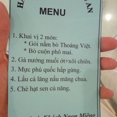 Thực đơn- Nhà Hàng Thoáng Việt - Quang Trung