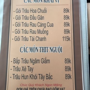 Thực đơn- Nhà Hàng Trâu Giật Kinh Bắc