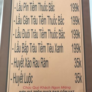 Thực đơn- Nhà Hàng Trâu Giật Kinh Bắc