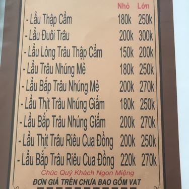 Thực đơn- Nhà Hàng Trâu Giật Kinh Bắc