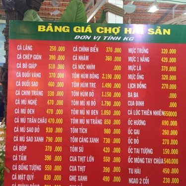 Thực đơn- Nhà Hàng Tư Bình - Chợ Hải Sản